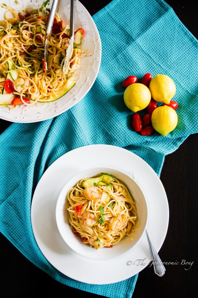 Perfect Summer Pasta- Garlic Prawn Spaghetti with Lemon, Zucchini and Cherry Tomatoes Perfect Summer Pasta- Garlic Prawn Spaghetti with Lemon, Zucchini and Cherry Tomatoes