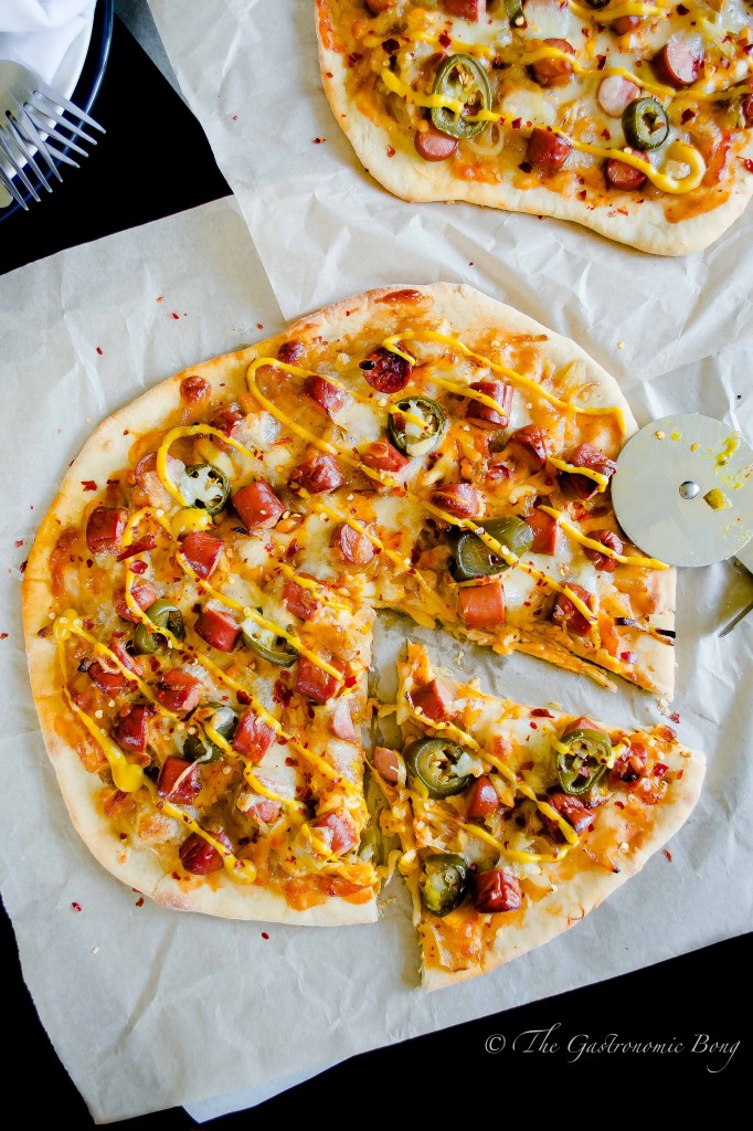 Easy-Peasy Hotdog Pizza with Caramelised onion and Jalapenos9