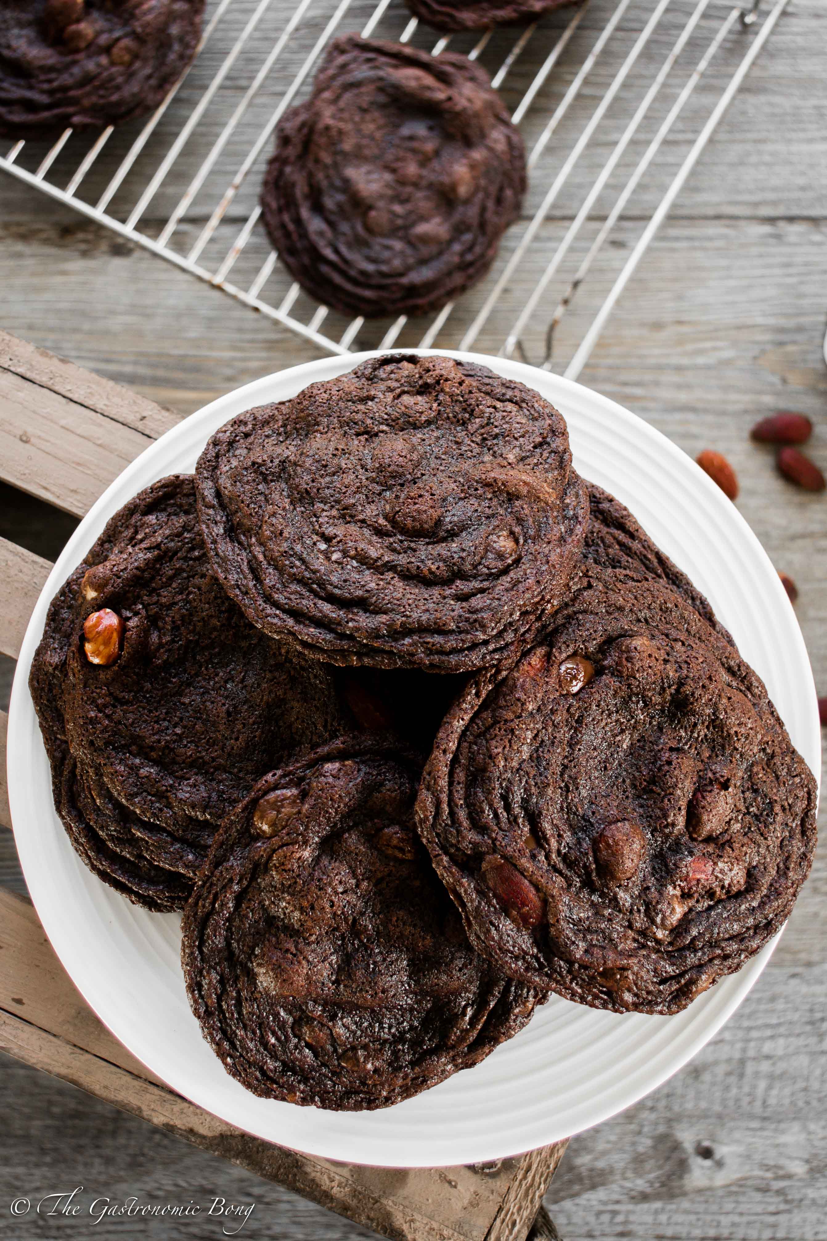 Salted Almond and Hazelnut Chewy Dark Chocolate Cookies