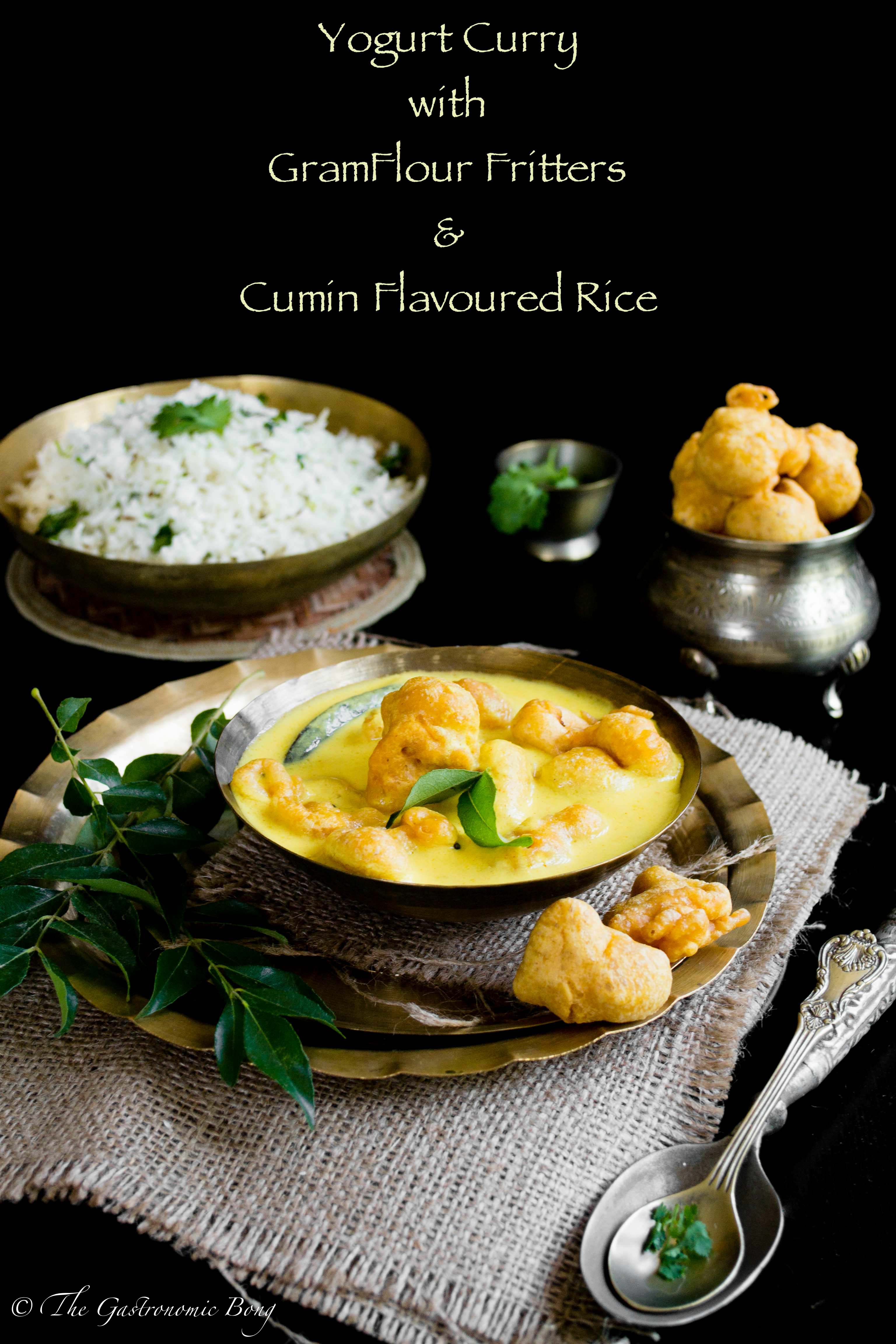 Yogurt Curry With Gramflour Fritters and Cumin Rice - Kadhi Pakora and Jeera Rice